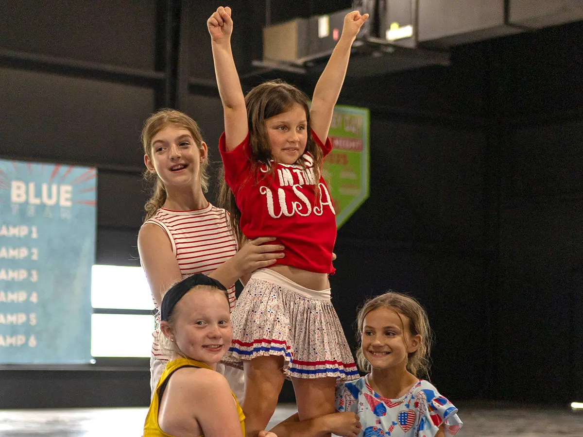 Campers practicing stunts and tumbling at Brookhill Ranch