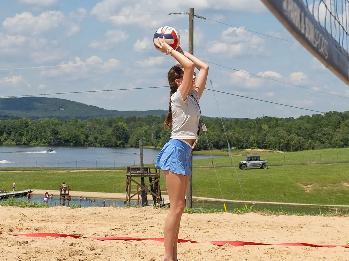 Campers playing beach volleyball at Brookhill Ranch